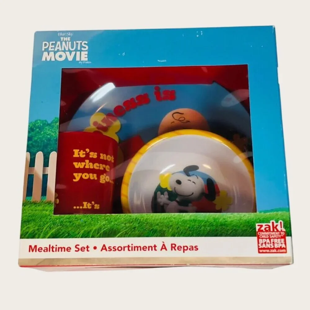 Zak The Peanuts Movie Mealtime Set Plate Bowl Cup Snoopy Charlie Brown New